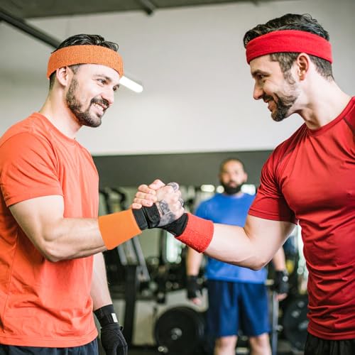 Image of Yolev 3Pieces Sweatband Set, Sports Headband and Wristbands, Set of 1 Headband and 2 Wristbands, for Athletic Men and Women, Black and Neon Green, One Size(Orange)