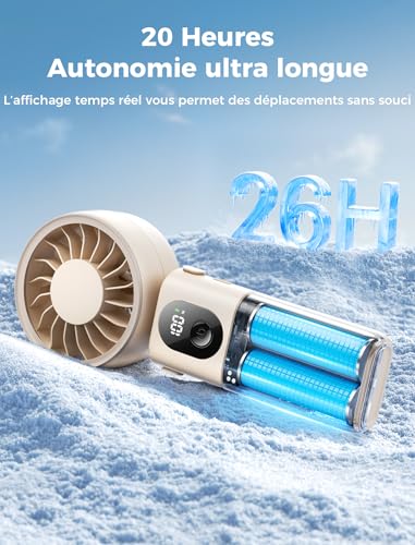 Image of Aecooly Mighty Portable Handheld Fan | 26H Max Cooling Time | 3 Flexible Modes | 5 Speeds Wind | Battery Level Display | USB Rechargeable Mini Personal Battery Powered, Gifts for Women, Travel -Beige