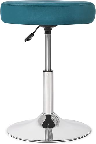 Miniatura 32 de Adeco Moderno taburete redondo de mármol negro para sala de maquillaje, altura de terciopelo ajustable, 360 pies giratorios con base de metal Mármol