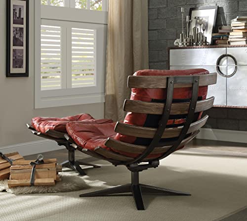 Acme Gandy 2Pc Pack Chair & Ottoman - - Antique Red Top Grain Leather #TOP26