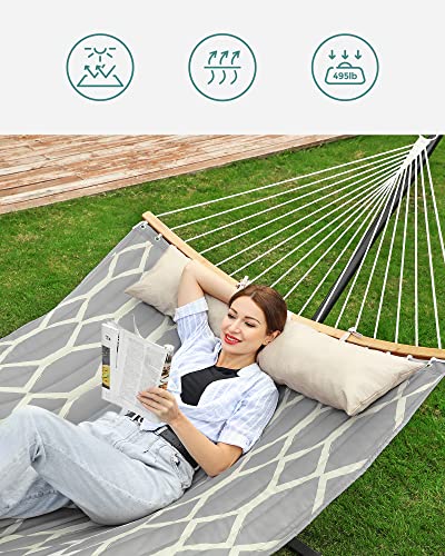 Songmics Hammock, Quilted Hammock With Curved Bamboo Spreaders, Pillow, 78.7 X 55.1 Inches, Portable Padded Hammock Holds Up To 495 Lb, Gray And Beige Rhombus Ugdc034G02 #TOP4