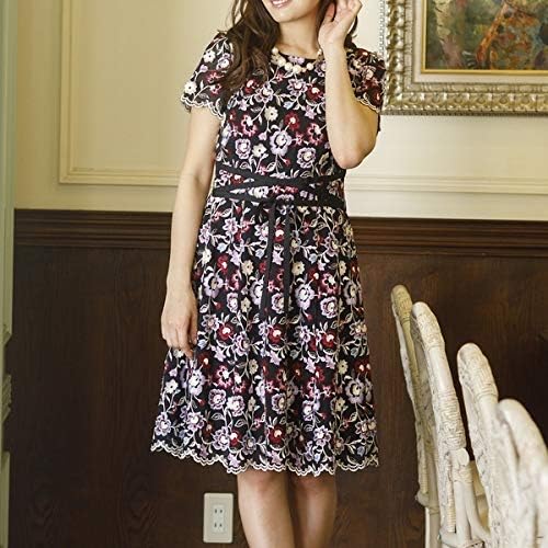 超爆安 ローズティアラ Rose ブラック 46 花柄 半袖 ワンピース Tiara ひざ丈ワンピース