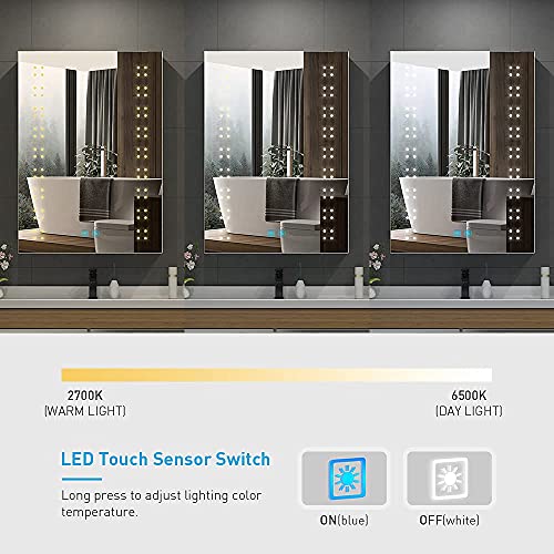 Tokvon® Sparklers LED Badkamerspiegelkast verlichte kasten met Shaver stopcontact 3-kleuren-LED Touch schakelaar Anti… - Image 4