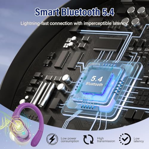 Image of 75H Sports Wireless Earbuds Bluetooth 5.4 Headphones Stereo, Dark Purple