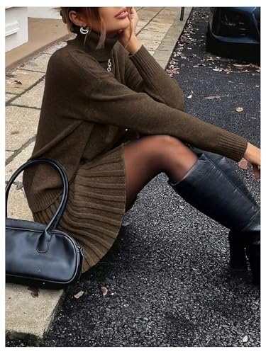 MakeMeChic Women's Sweater Skirt Sets 2 Piece Outfits Ribbed Knit Mock Neck Sweater Pullovers A Line Mini Skirt Set4