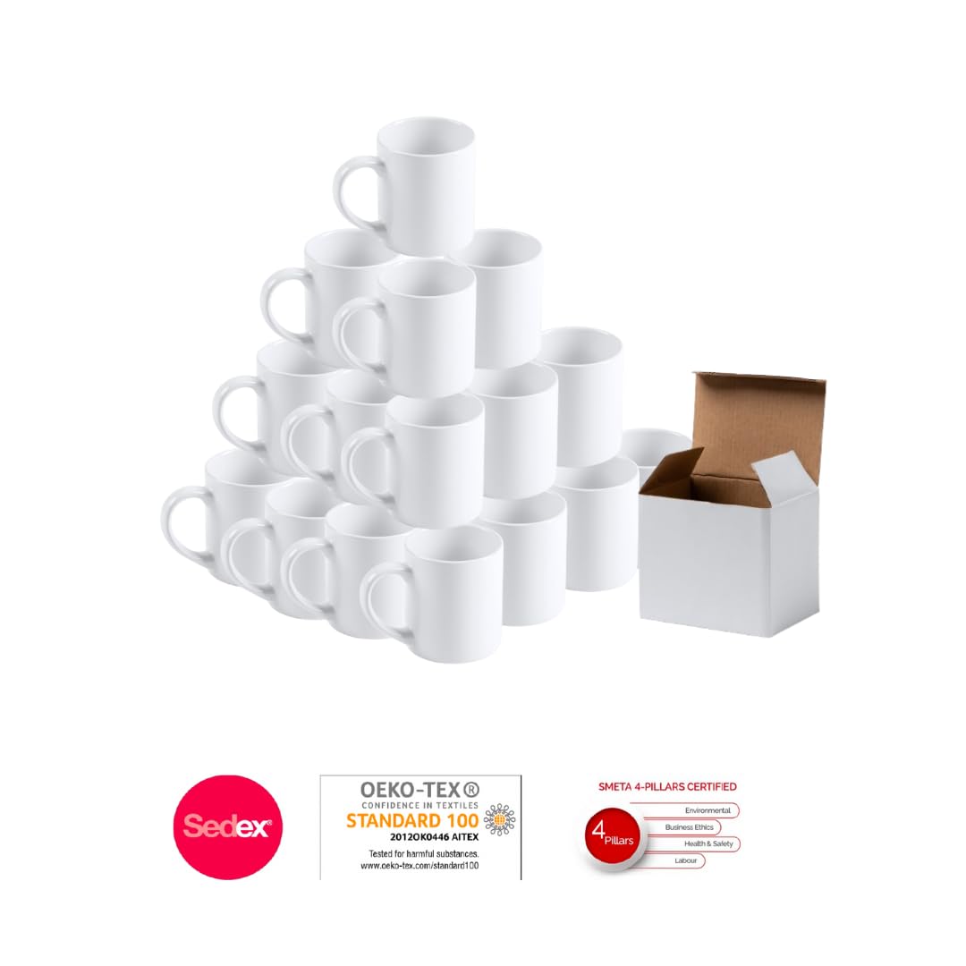 Genérico Tazas de Cerámica Blancas 250 ml, Recubiertas de Polímero para Sublimación, Juego de 24, con Cajas