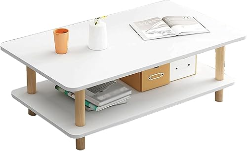 Miniatura 5 de Mesa de Centro Modern MDF Coffee Table Minimalist Double-Layer Tea Table wStorage Shelf Rectangular Center Table for Living Room Apartment Small