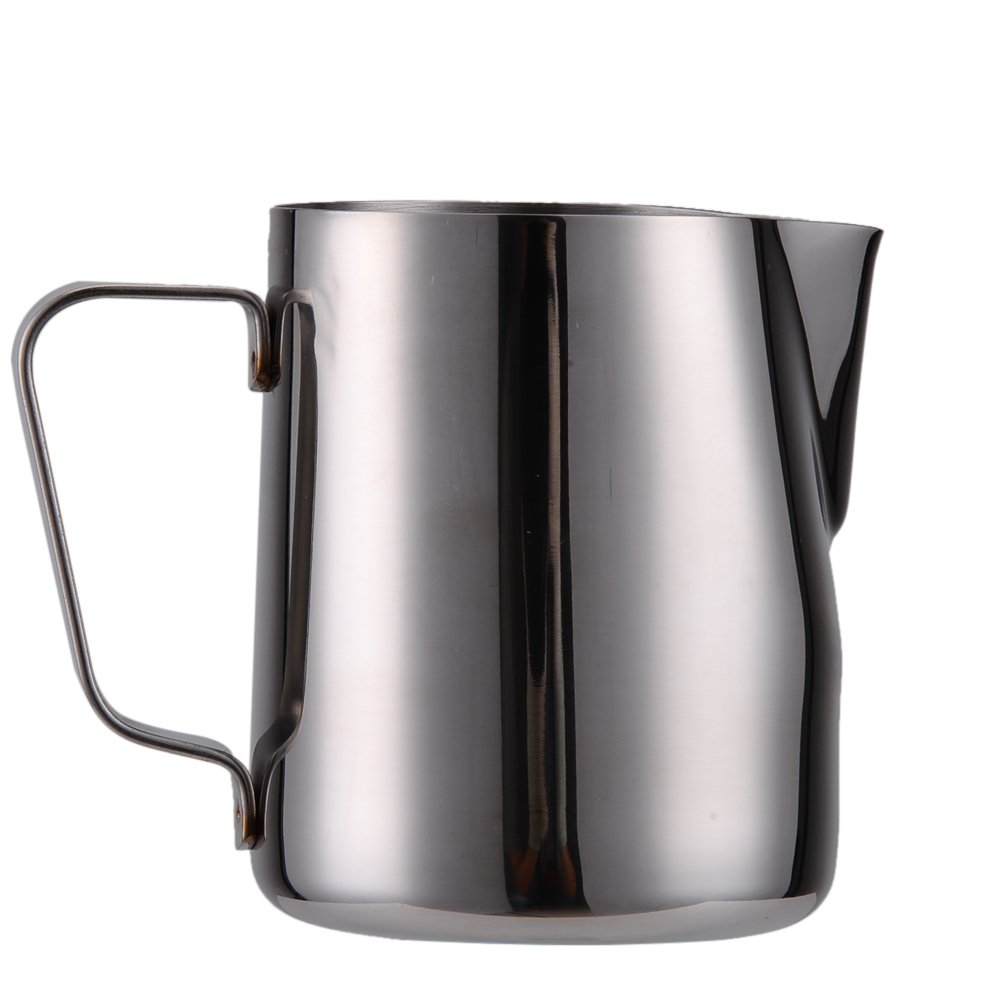 Bulzeu Silver Milk Frother Jug For Coffee Machine, 19 Oz / 500Ml Stainless Steel Frothing Pitcher Milk Coffee Jug Cup, Metal Barista Accessories For Cappuccino Latte And Espresso With Measurement Scale