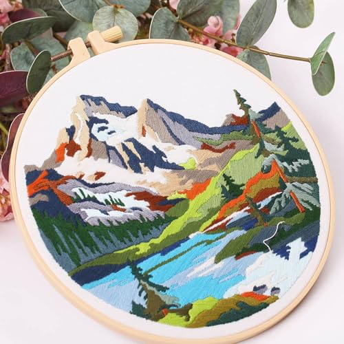 Image of Harimau Adult Beginner Embroidery Starter Kit, Complete Set with 4 Patterns, 2 Hoops, Needles, Scissors, Instruction Guide & Stitching Video Tutorials