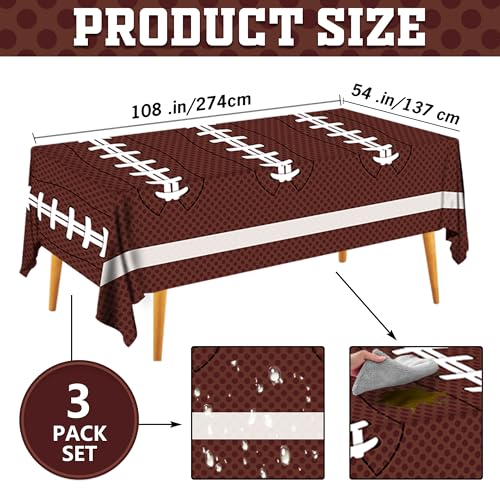 Image of Football Party Decorations Disposable Tablecloth Plastic Touchdown Table Cover Perfect for Super Bowl Football Birthday Party Decorations and Gameday Tailgate Decorations 54 X 108Inch, 3 Pack