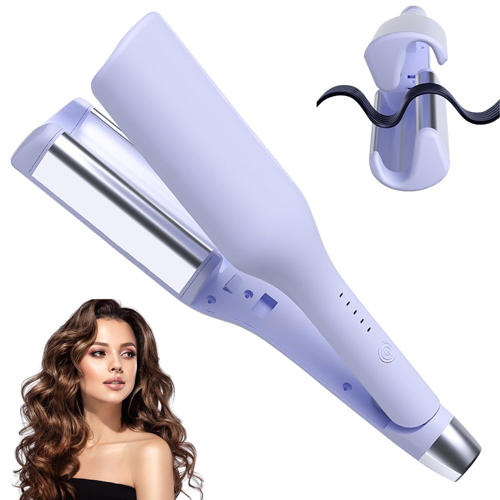 Rizador Pelo Ondas, 32 mm Rizador de Pelo, Ondulador de Pelo con 5 Temperaturas, Ondulador de Pelo Iónico, Rizador de Rollos de Huevo, Plancha Ondas para Todo Tipo de Cabello (Azul)