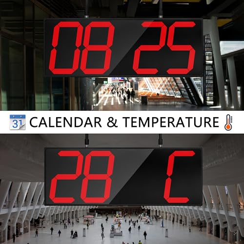 CHKOSDA Digital Wall Clock with Double Sided Display, Large LED Clock with Timer,Alarm,Temperature and Date,Two Faced Hanging Digital Clock Large Display for Multiple Public Places(Red) - Image 5