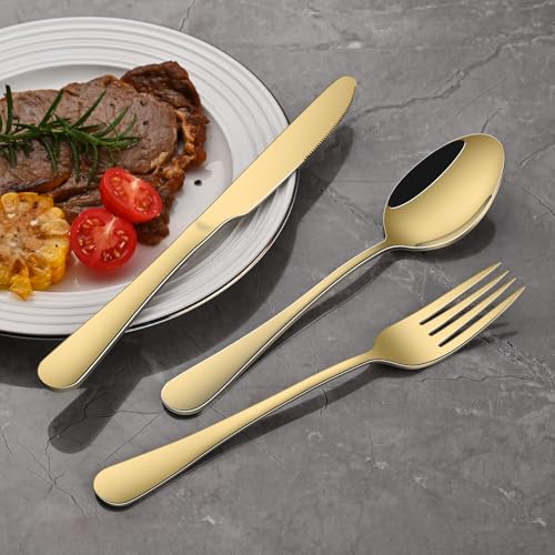 30-teilig Edelstahl Bestecksets 6 Personen, Besteck Gold Spülmaschinenfest – Ansicht 5