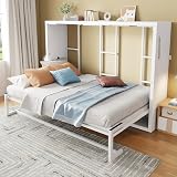 Yrxin Lit d'armoire, 140 x 200 cm, avec cadre en métal et plateau en bois, lit simple pliable peu encombrant, avec sommier à lattes, lit pliable Murphy Bed avec armoire, sans matelas