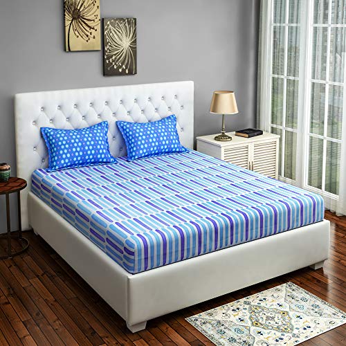 Image of Swayam Roto Cotton Single Bedsheet with 1 Pillow Cover | Size 60 x 90 inch | 144 TC | Geometric Design | Soft Breathable Bed Sheet | Comfortable & Durable for Bedroom - Light Blue