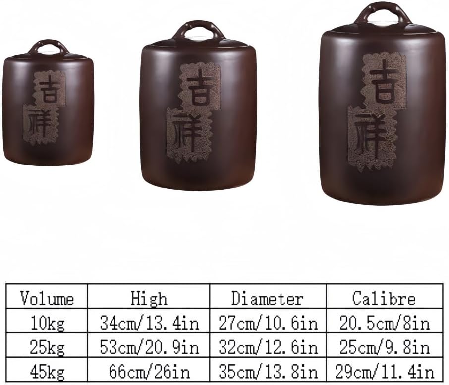 Large Ceramic Rice Storage Jar, Airtight Food Container Dispenser with Lid, Moisture Proof Sealed Canister for Rice, Grain, Cereal, Bean, Flour, Multi Size Ceramic Storage Box for K Dark brown-B 10KG