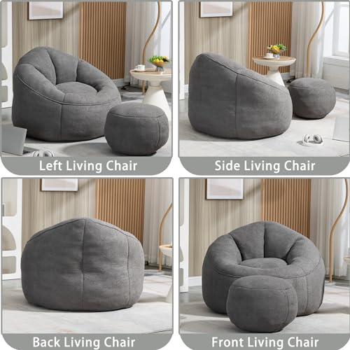 iArtHand Bedding Bean Bag Sofa with Footrest Foam Bean Bag Chair Padded Foam Lazy Sofa Modern Accent Bean Bag Chairs for Living Room Bedroom (Gray)