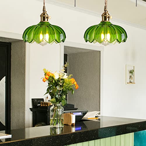 Suspension luminaire de salle à manger E27 lustre vintage vert QEGY - 5