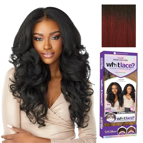 Image of Sensationnel What Lace 13X6 Wigs - Latisha Lacefrontal Hand Tied Glueless Synthetic With Natural Density Preplucked Hairline (Tipped Off Black and Burgundy T1B /BG)
