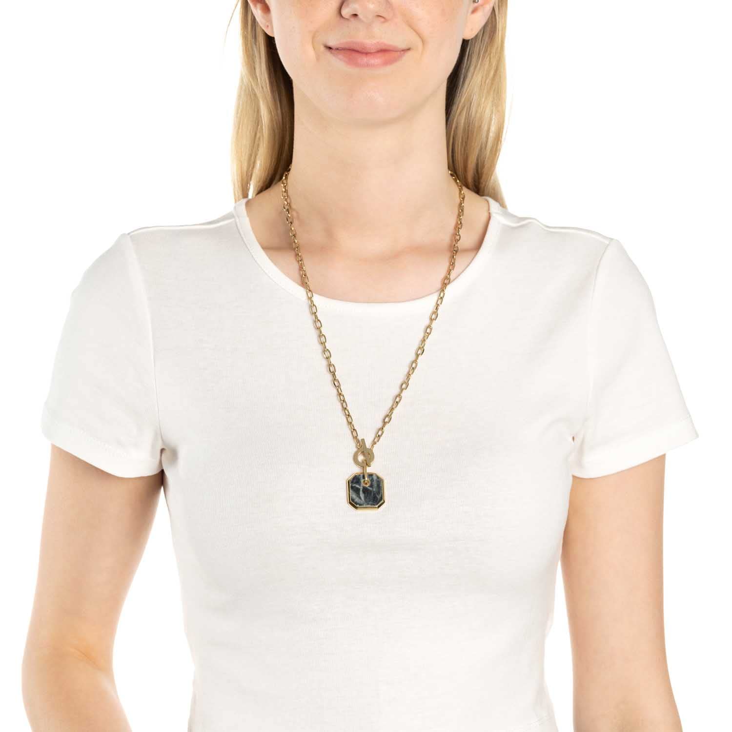 JEWELS BY LEONARDO 022172 - Collar de acero inoxidable con cierre de mordaza y colgante de mármol antracita, 1 pieza, color dorado, 60 cm, Acero inoxidable, No es una piedra preciosa