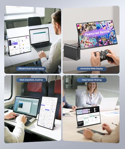 Image of Synnov Portable Monitor, 16 inch 1200P FHD Laptop Screen Extender, 360 Rotating Detachable Stand, Plug&Play Travel Monitor for Laptop, Ultra-Slim & Zero-Frame Dual Screen for Win /Mac /Android