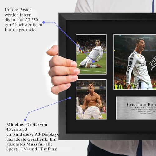 HWC Trading FR A3 Cristiano Ronaldo Real Madrid Gedruckte Memorabilien Signiertes Autogramm Fotodisplay für Fußball Anhänger und Fans - A3 Gerahmt