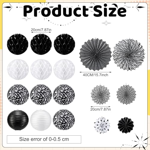 Image of Retisee 18 Pcs Composition Book Classroom Decoration Kits Black and White Composition Book Hanging Paper Lanterns Paper Fans Honeycomb Balls Decor for Back to School Classroom Party Decoration