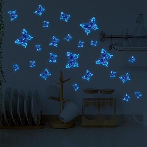 Miniatura 4 de Calcomanías de pared de mariposa que brillan en la oscuridad, calcomanías de pared de mariposa luminosas azules, calcomanías de pared para
