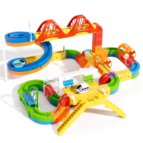 Image of 135 pcs KlickRail Electric Train Set Race Track for 3 4 5 6 7 8 Years Old | Building Toy Train Track Gravity-Defying 3D Embedded Layouts & Motorized Car, STEM Gift(Premium Set(135 piece)