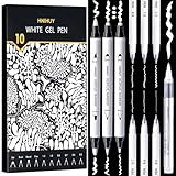 HNIHUY White Acrylic Ink Pens for Drawing, Fine Point White Gel Pens, Fine, Round & Brush Tip Opaque Acrylic Markers for Black Paper Drawing, Sketching, Illustration, Card Making, Set of 10