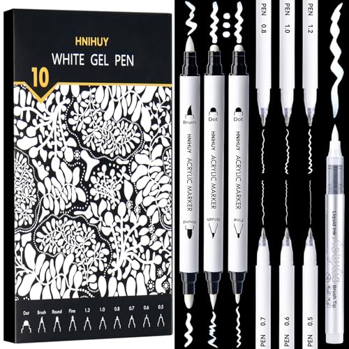 HNIHUY White Acrylic Ink Pens for Drawing, Fine Point White