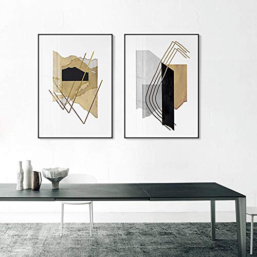 Affiche nordique jaune et grise : set de 2 toiles murales géométriques abstraites 50x70cm