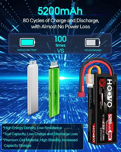 HOOVO 3S Lipo Battery 11.1 V 5200mAh 80C Hard Case Lipo Batteries with T Plug RC Battery for RC Car Truck Heli Plane Rock Crawler Airplane Helicopter Boat (2 packs) - Image 3