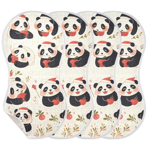 Bolaz Baby Burp Cloths 4 Pack,Panda Pattern,Feeding Cloths Face Towel Super Absorbent Soft Cotton Burping Rags Feeding Bibs