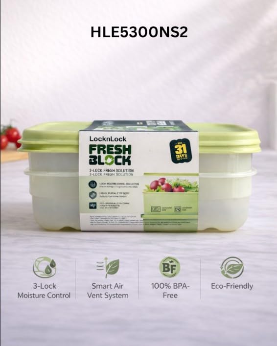 Image of LocknLock Fresh Block SmartKeep Fresh Food Storage Container 760ml Set of 2 | Produce Saver Box for Fruits & Vegetables | BPA Free Freshness Keeper with Zeolite Technology