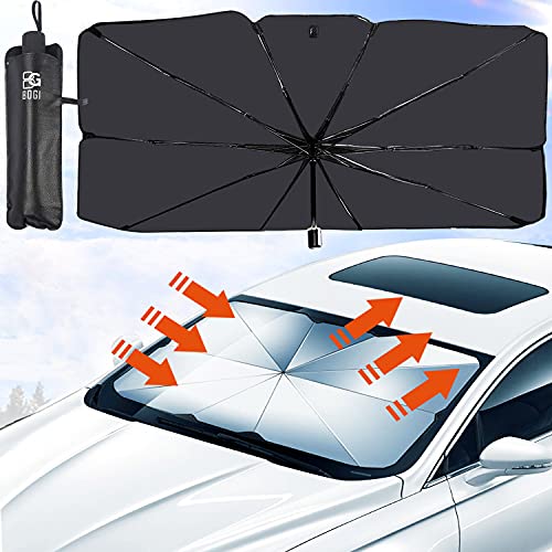 BOGI Car Windshield Sun Shade Umbrella, Foldable Car Window Shades with Storage Bag, Block UV Rays and Heat Sun Visor Protector, Fits Most Vehicle Models, Easy to Store and Use (Small, Large)