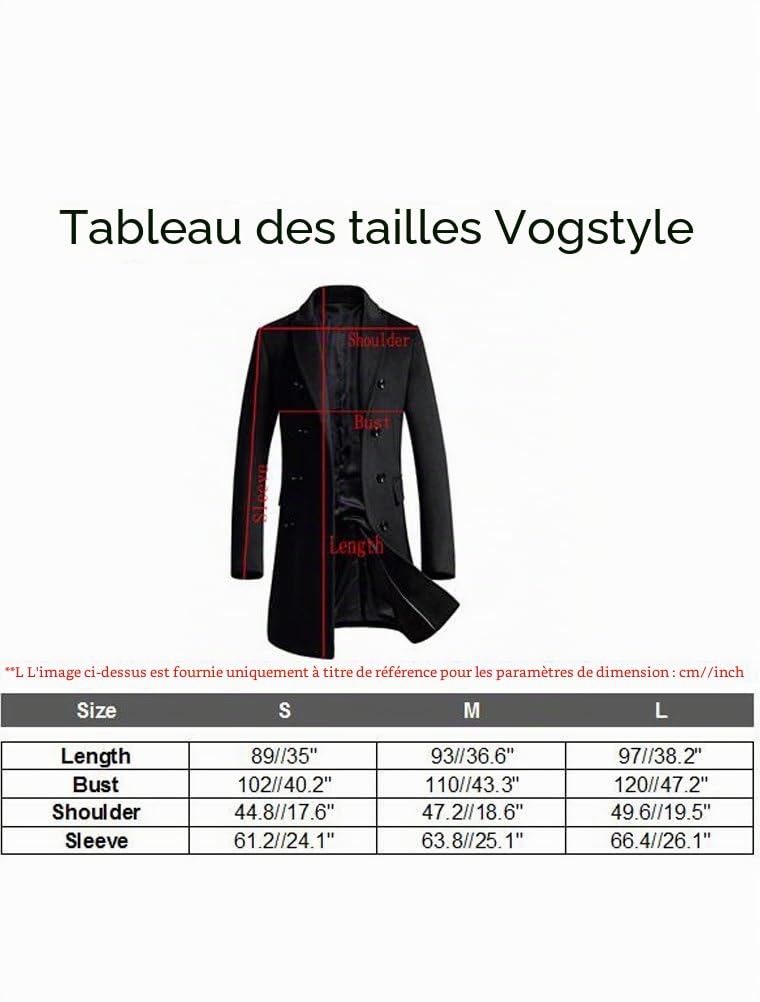 Vogstyle Homme Manteau Parka Laine Slim Classique Trench Mi-Longue Décontractée Duffle-Coats