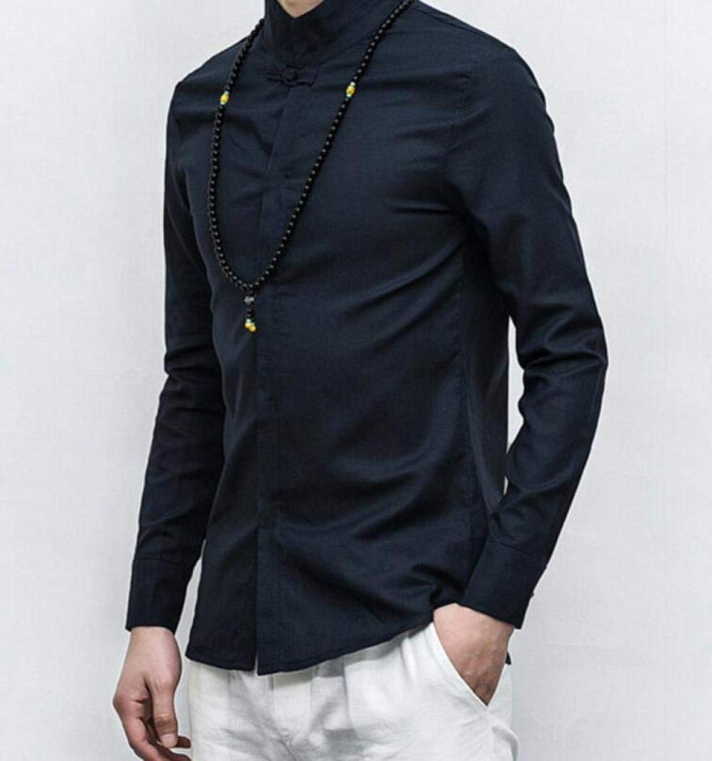 Bawełniane koszule męskie Slim Basic Materiał Fit Topy Długi Rękaw Kołnierzyk Guzik Kołnierzyk Kołnierzyk Dół Koszula Bluzka Koszula, czarny, L