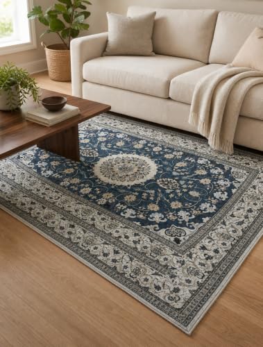 Image of CASA-NEST Luxury Velvet 4x6 ft Area Rug, Anti-Skid Backing, Lightweight Foldable Ornamental Carpet for Home Decor - Cream Vintage Floral