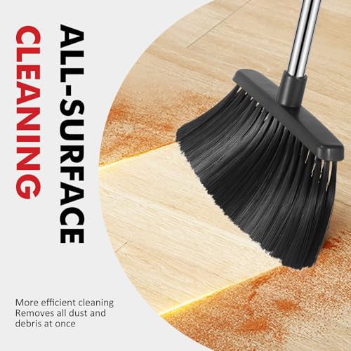 Image of Heavy Duty Broom, 55 Inch Long Handle Outdoor Large Angle Brooms, Commercial Broom for Sweeping Indoor, for Home Garage Kitchen Office Courtyard Lobby Patio Lawn Concrete,Black