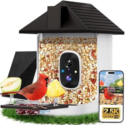 Smart Bird Feeder with Camera Solar Powered, 5MP 2.5K HD Live Video Birdhouse Camera, AI Identify, Instant Notify, Motion Detection, Cloud Storage, Color Night Vision, Ideal Gift for Bird Watching
