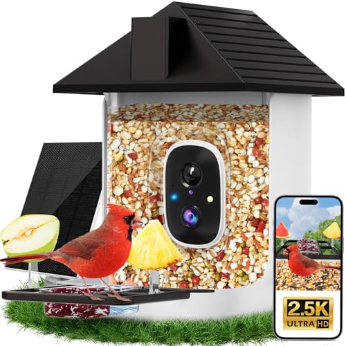Smart Bird Feeder with Camera Solar Powered, 5MP 2.5K HD Live Video Birdhouse Camera, AI Identify, Instant Notify, Motion Detection, Cloud Storage, Color Night Vision, Ideal Gift for Bird Watching