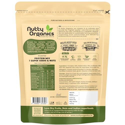 Image of Nutty Organics 7-in-1 Seeds & Nuts Mix 1KG | Omega-Rich Superfood | Roasted Pumpkin, Sunflower, Watermelon, Flax, Sesame, Chia & Soya | Healthy Snack | Vegan & Gluten-Free