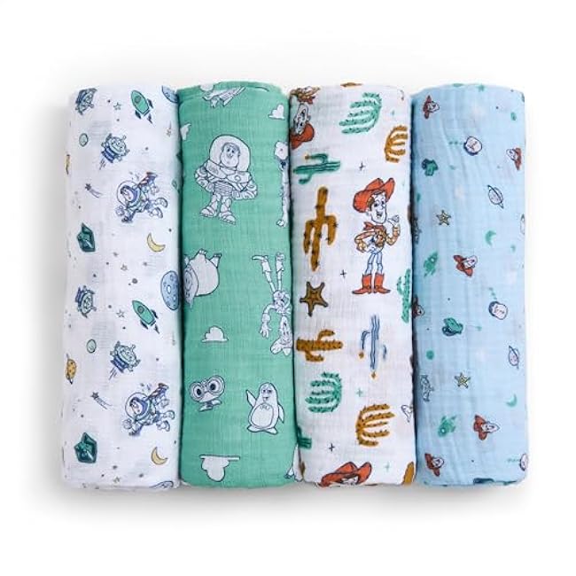 aden + anais Essentials Disney Muslin Swaddle Blankets for Baby Girls and Boys, Newborn Receiving Blanket for Swaddling, 100% Cotton Baby Swaddle Wrap, 4 Pack, Winnie + Friends