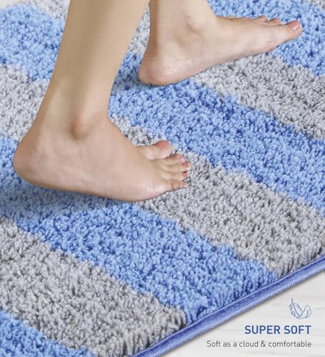 Image of Obsessions Ultra-Absorbent Quick-Dry Bath Mat | 1400 GSM Polyester | Soft, Non-Slip & Fast-Drying Bathroom Rug for Safety & Comfort | 50 x 70 cm | Blue and Silver