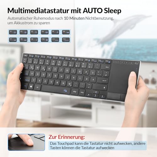 Rii Kabellose Tastatur mit Touchpad Büro, Wireless Keyboard Office, Deutsche QWERTZ-Layout, Tastatur Kabellos Geschenke für Laptops, Desktops, Smart-TVs, Tablets, Schwarz (2.4G+BT) 5