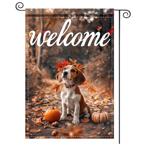 Image of Nuxovilar 12x18 inch Beagle Dog Fall Leaf Wreath Flag