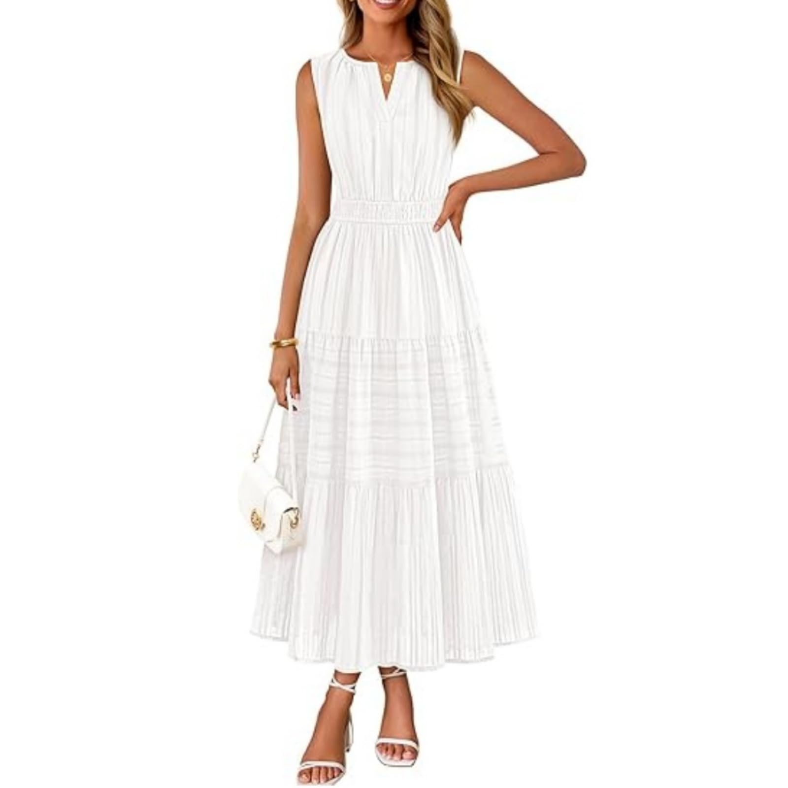 TOFOTL Abiti Donna Lungo Elegante Estivi Plissettato, Senza Maniche Vestiti Casual a Vita Alta, con Scollo a V Vestito Maxi Cocktail Party
