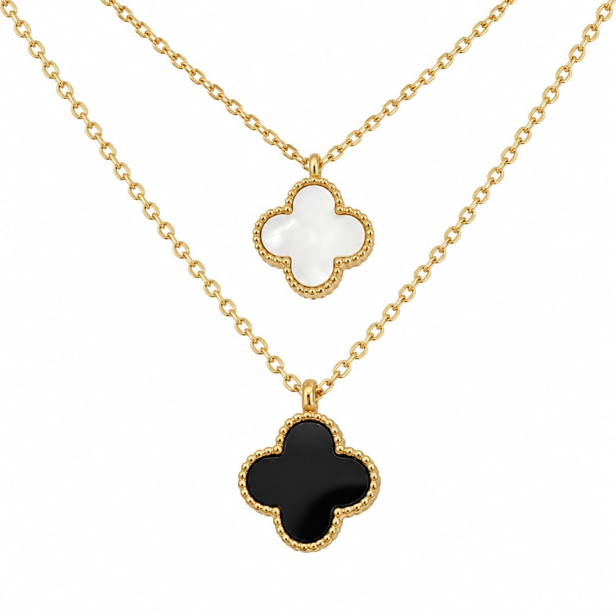 ESHIP Premium Clover Pendant Chain | Reversable, Black and White | Trendy and Stylish Pendant | Rose Gold Plated | Women and Girls |-image-48