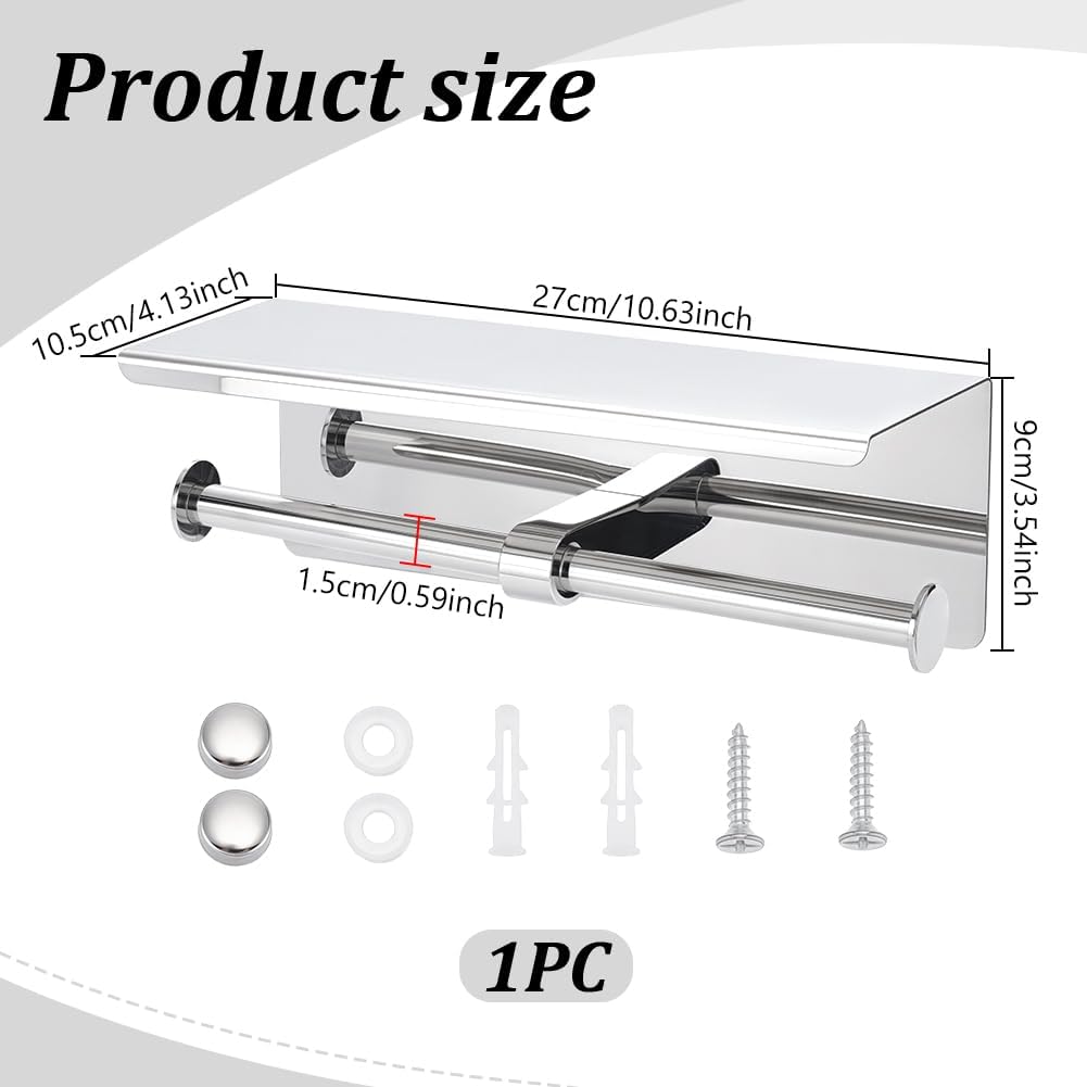 UNICRAFTALE 201 Stainless Steel Double Toilet Paper Holder with Shelf image 3